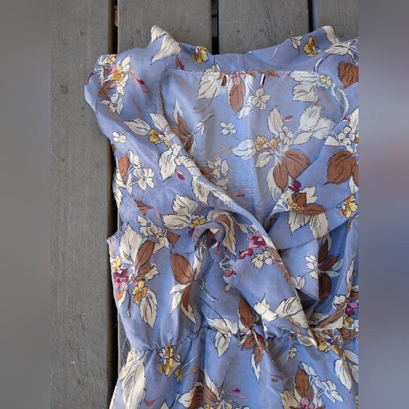 Jovovich Hawk Blue Silk Floral‎ Mini Dress S/M Ruffle Spring Summer - Picture 4 of 5